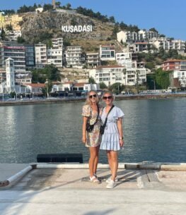 Family taking photo in Kusadasi during cruise port stop in Turkey