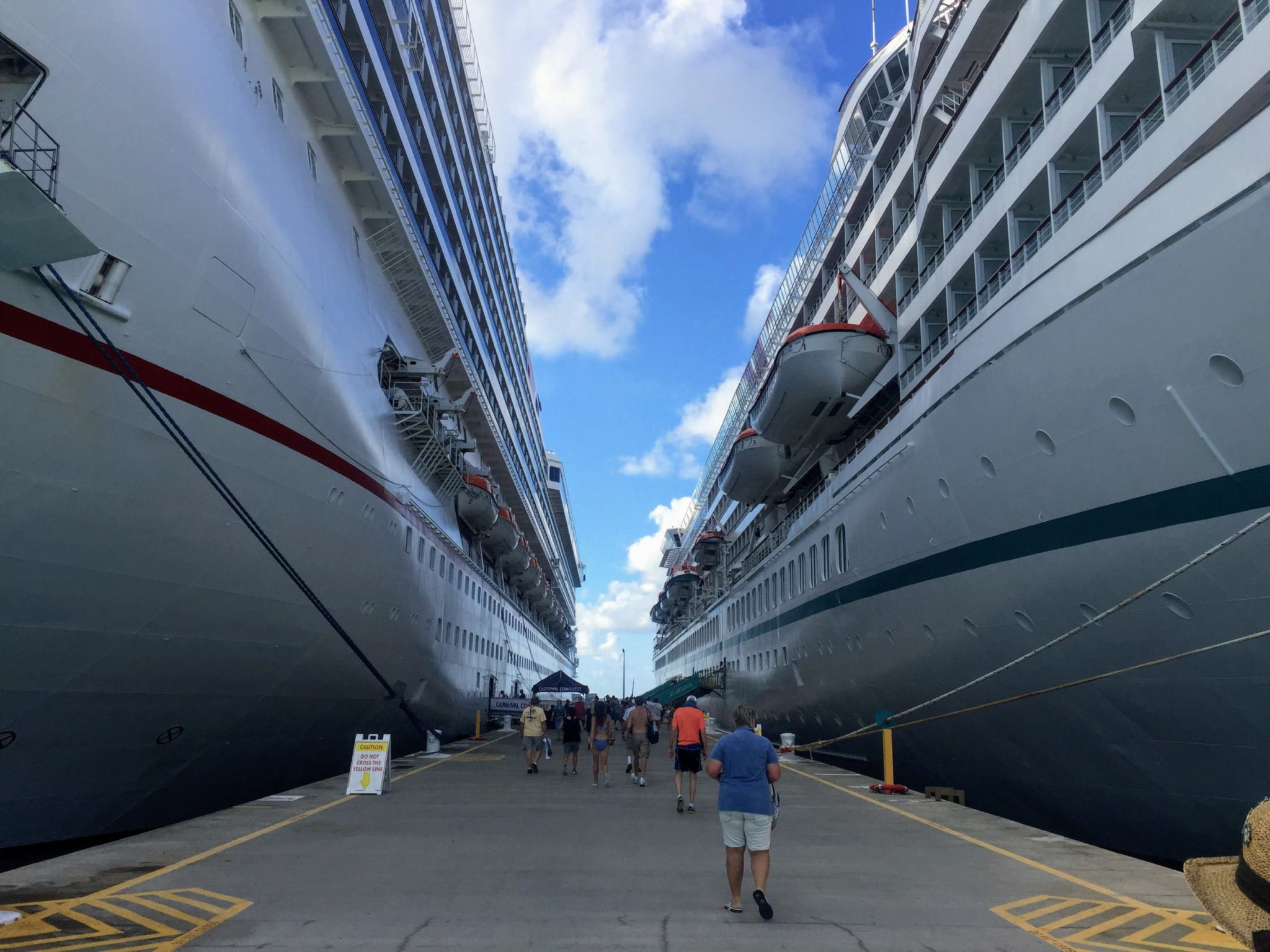 Walking Between Two Cruise Ships Docked